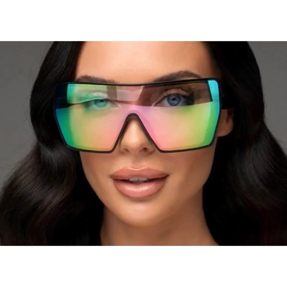Shield Sunglasses Pink Mirrored Lens Flat Top Oversized Fashion Sunnies‎ Lentes